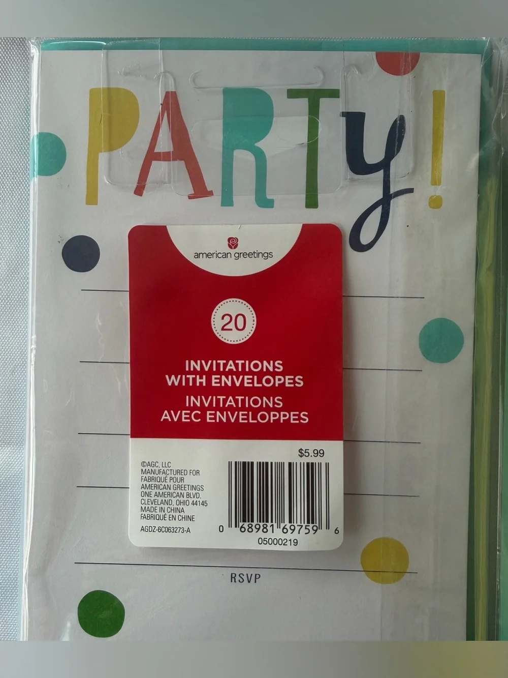 Party Invitation and Thank You Card Set in Teal with Colorful Dots
